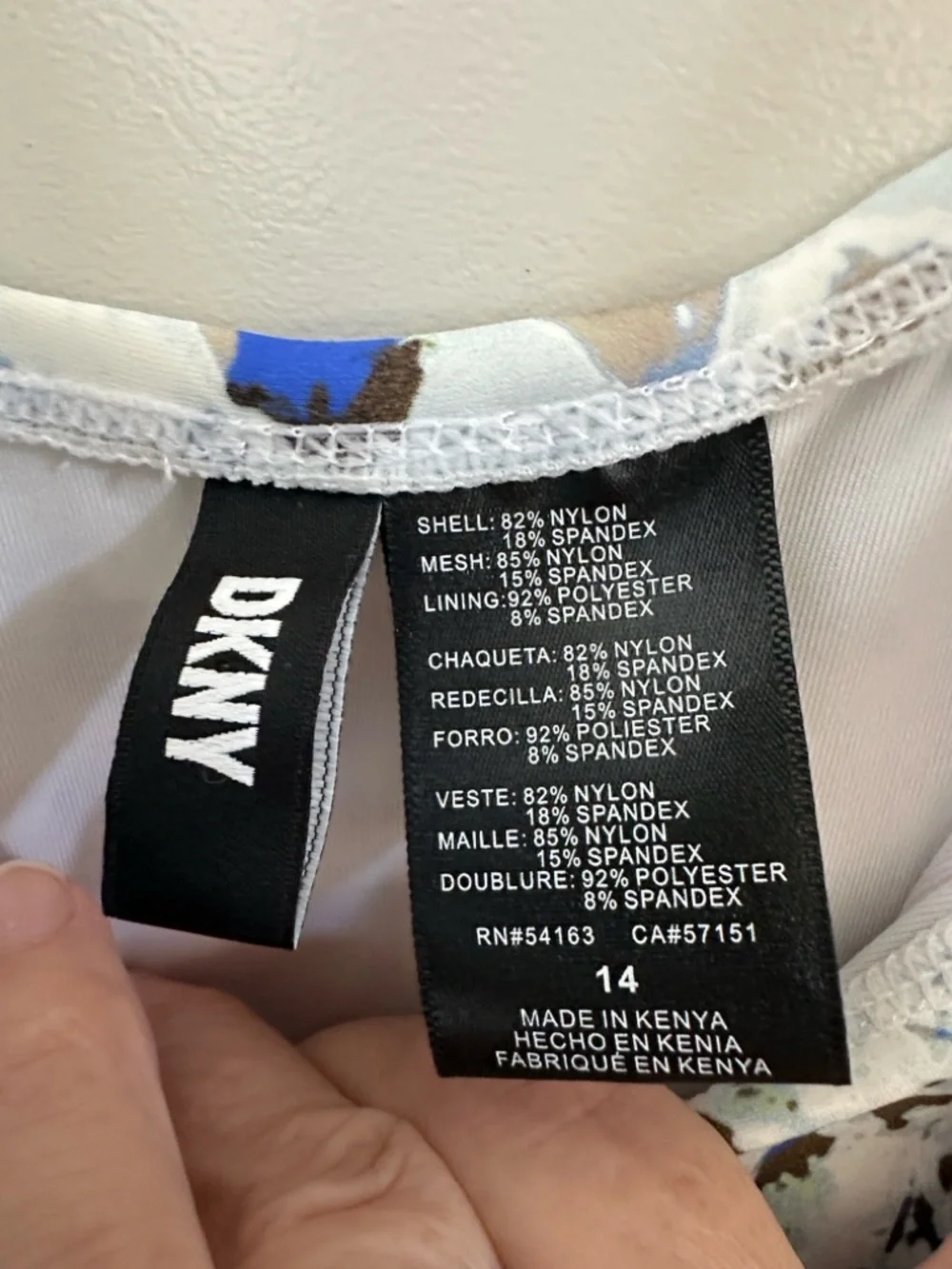 DKNY Ruffled V-Neck One-Piece Swimsuit in Light Blue, Black & Royal Blue Print - Picture 5 of 5